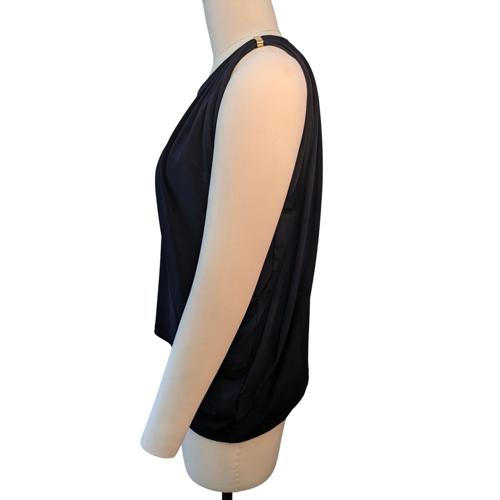 Michael Kors Womens Black Drape Front Top Shirt Gold Logo Accent Size L - Picture 3 of 6